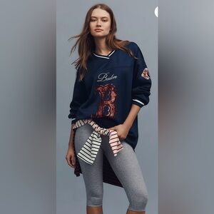 Anthropologie Navy and Red Jersey Top